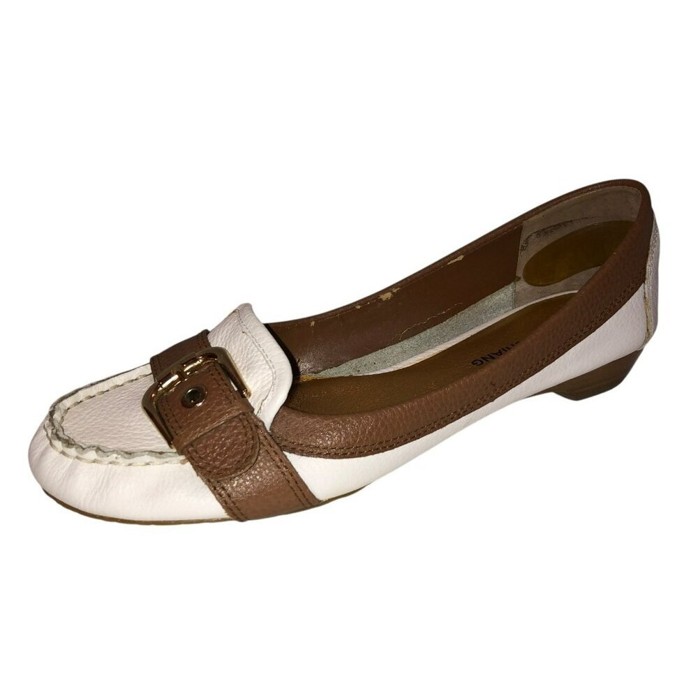 Arturo Chiang Womens Size 9 White Brown Leather Moccasins Confetti Shoes Loafers